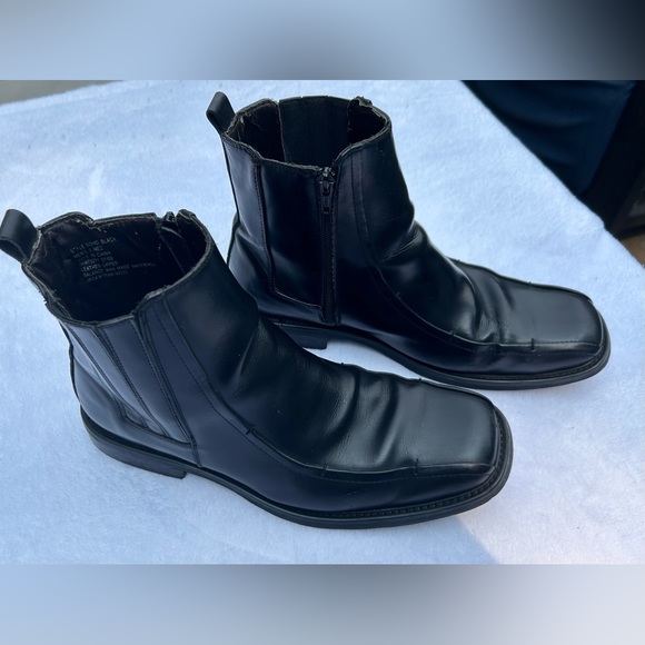 Axcess Mens Black Zip Up Leather Ankle Boots Size 9 - Picture 4 of 10